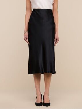 J.Crew black satiny midi slip skirt EUC size Large